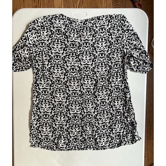 women's tunic black Batik Pattern 3/4 sleeve bohemian V Neck Pullover - Picture 4 of 10